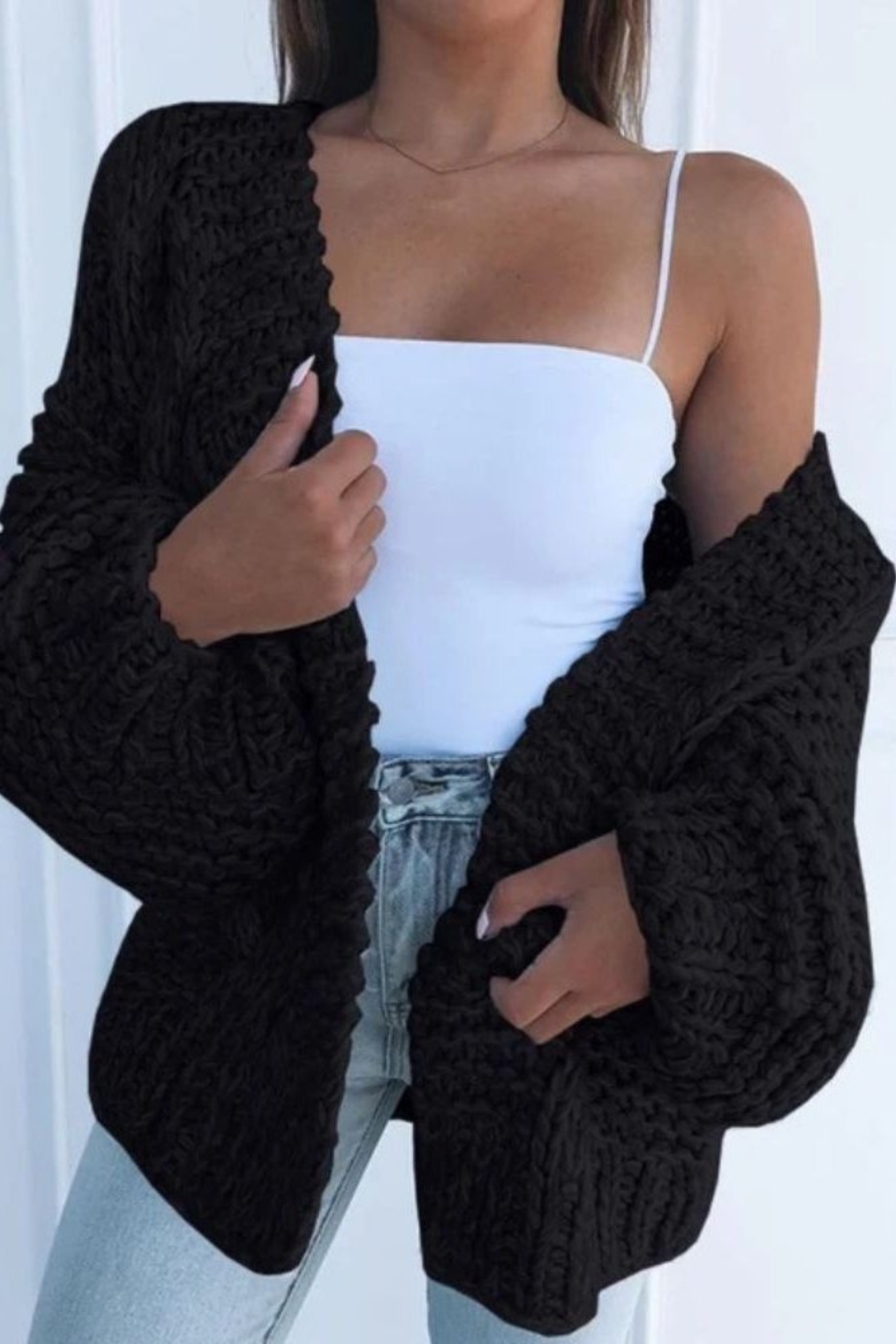 Women's Chunky Knit Cardigan Open Front Long Sleeve Oversized Casual