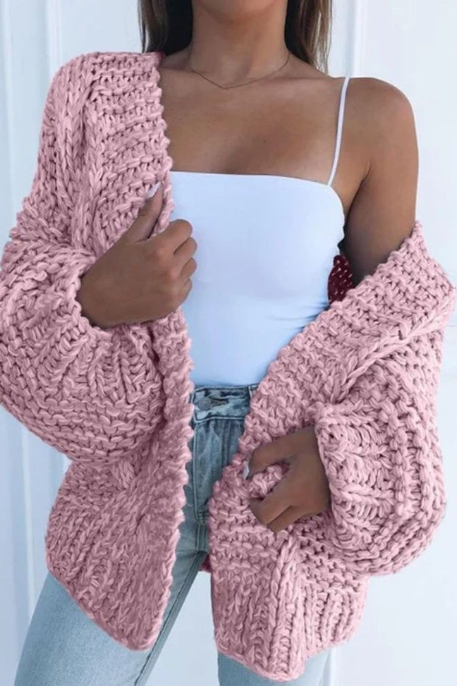 Women's Chunky Knit Cardigan Open Front Long Sleeve Oversized Casual