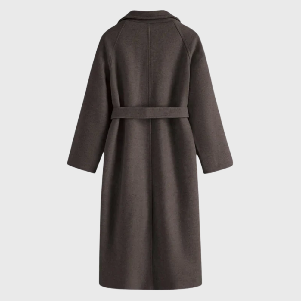 Women's Belted Wool-Blend Overcoat – Long Notch Lapel Tie-Waist Winter Coat