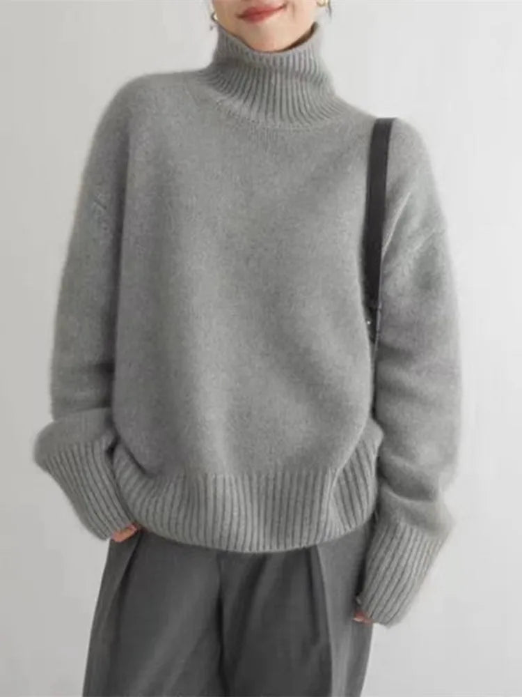 Women's Turtleneck Sweater Long Sleeve Oversized Ribbed Knit Pullover Winter