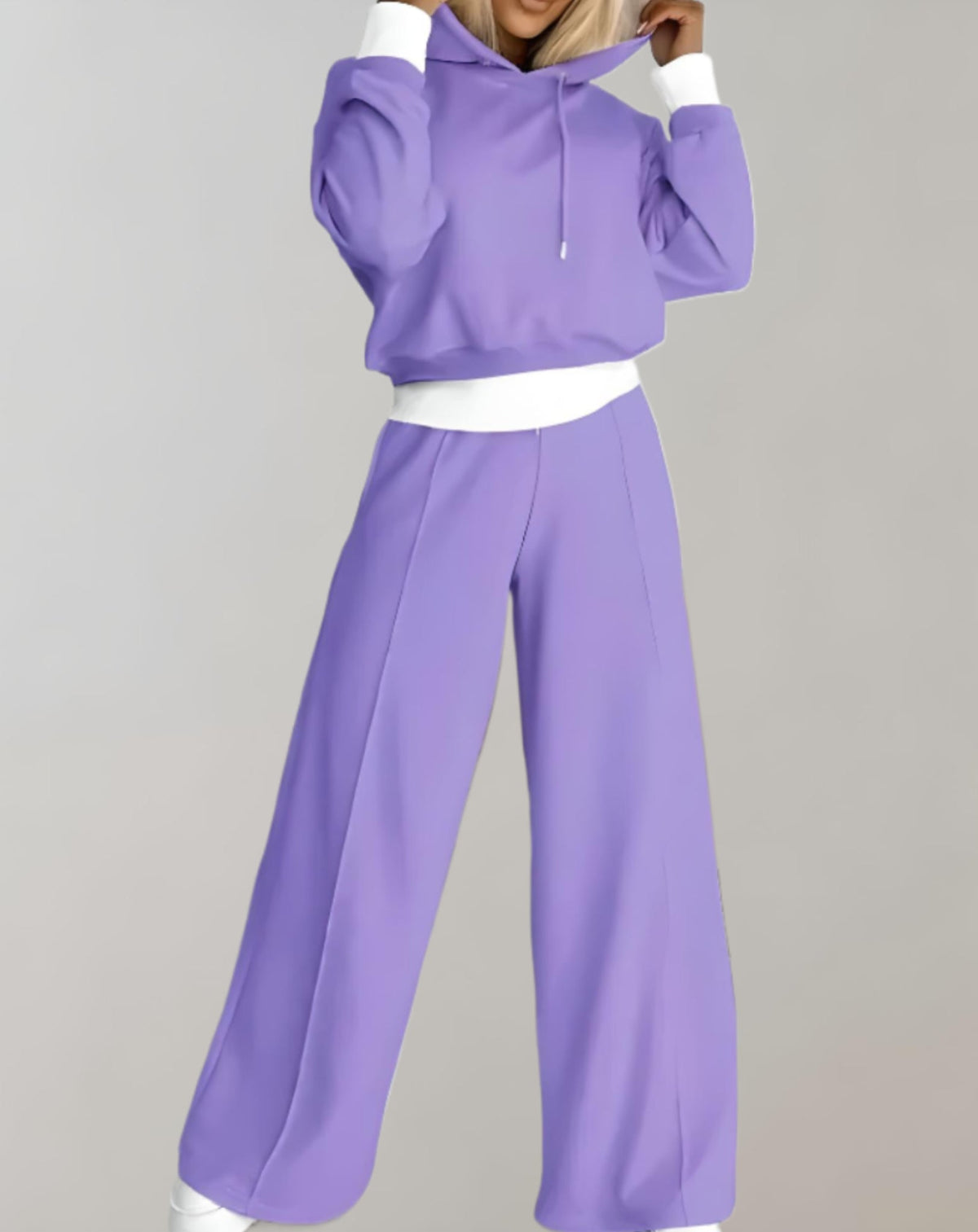 Women's Cropped Hoodie 2 Piece Set Wide Leg Pants Casual Loungewear