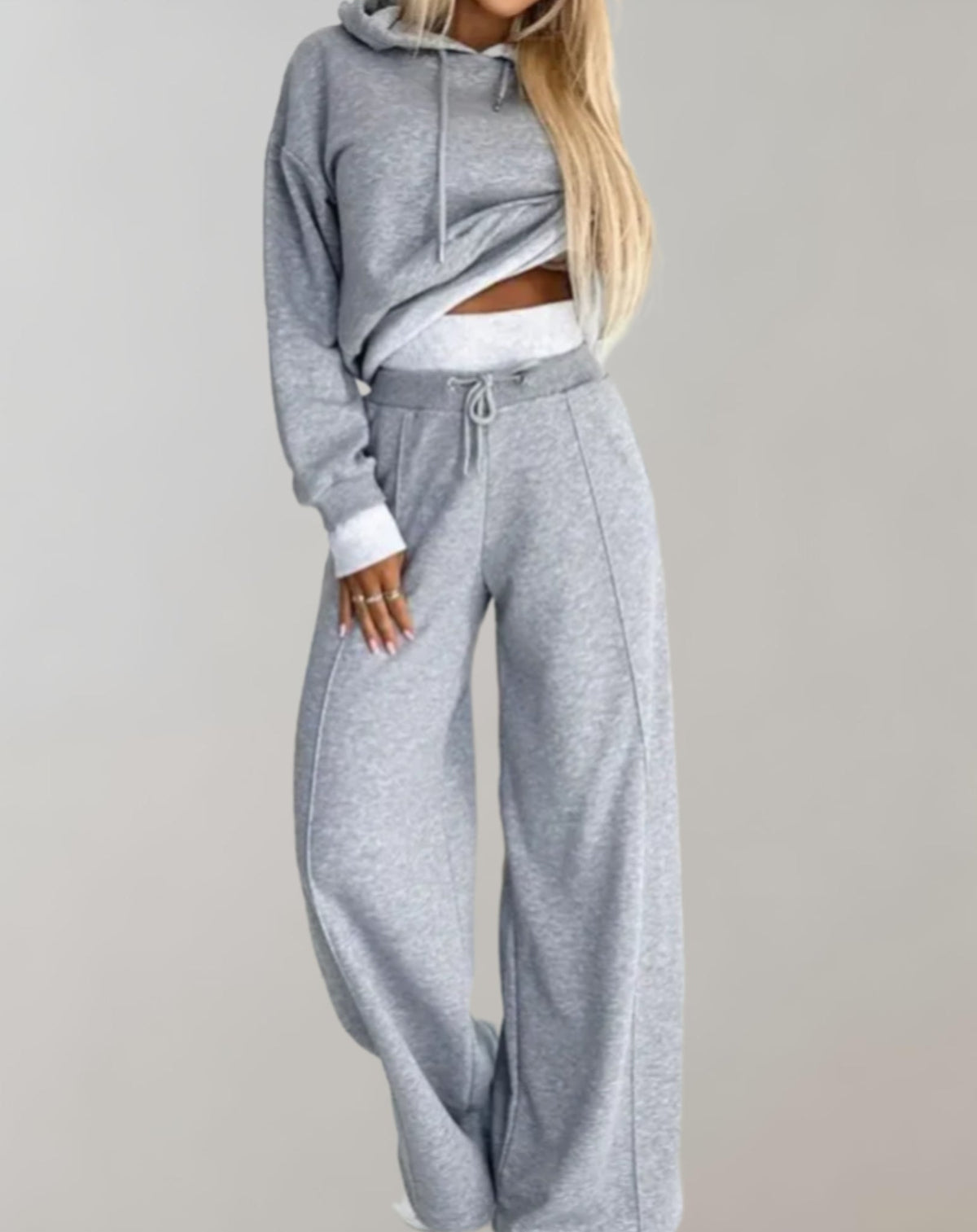 Women's Cropped Hoodie 2 Piece Set Wide Leg Pants Casual Loungewear