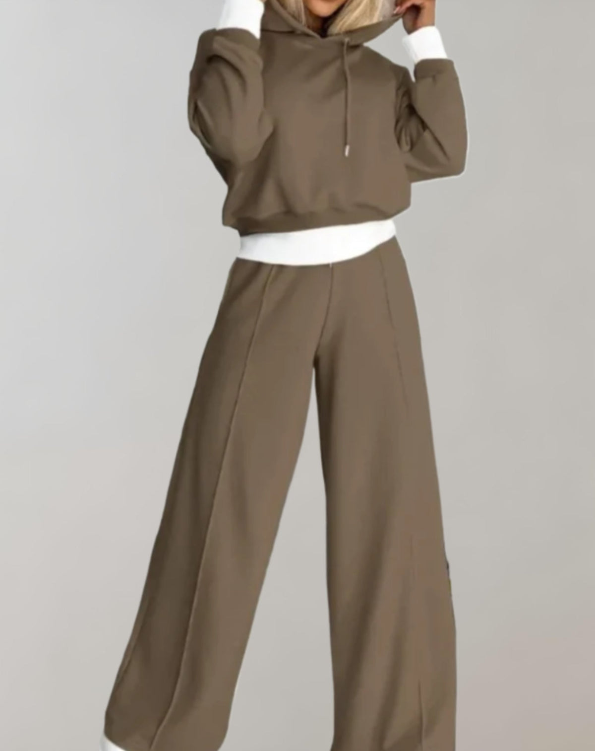 Women's Cropped Hoodie 2 Piece Set Wide Leg Pants Casual Loungewear