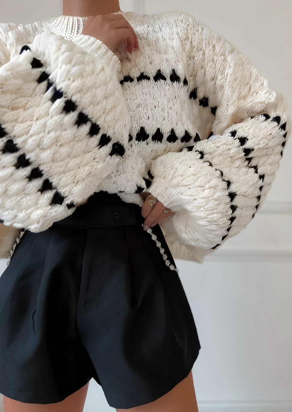 Women's Textured Knit Crewneck Sweater Long Sleeve Striped Winter Pullover