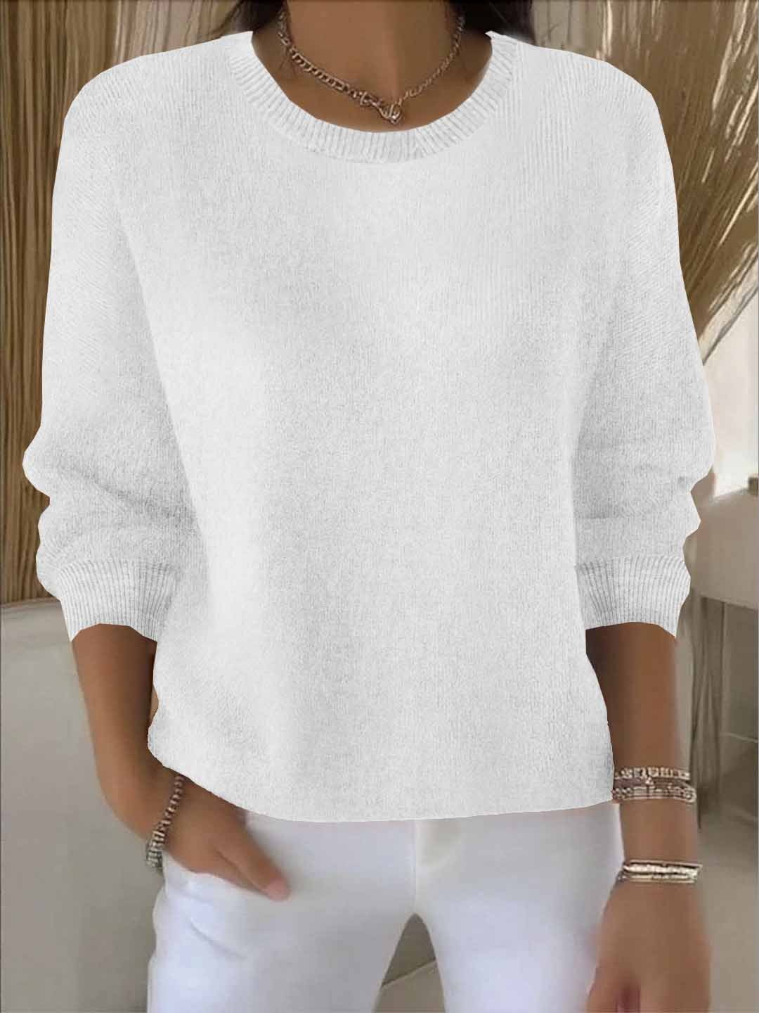 Women's Crew Neck Pullover Sweater Solid Long Sleeve Knit Casual