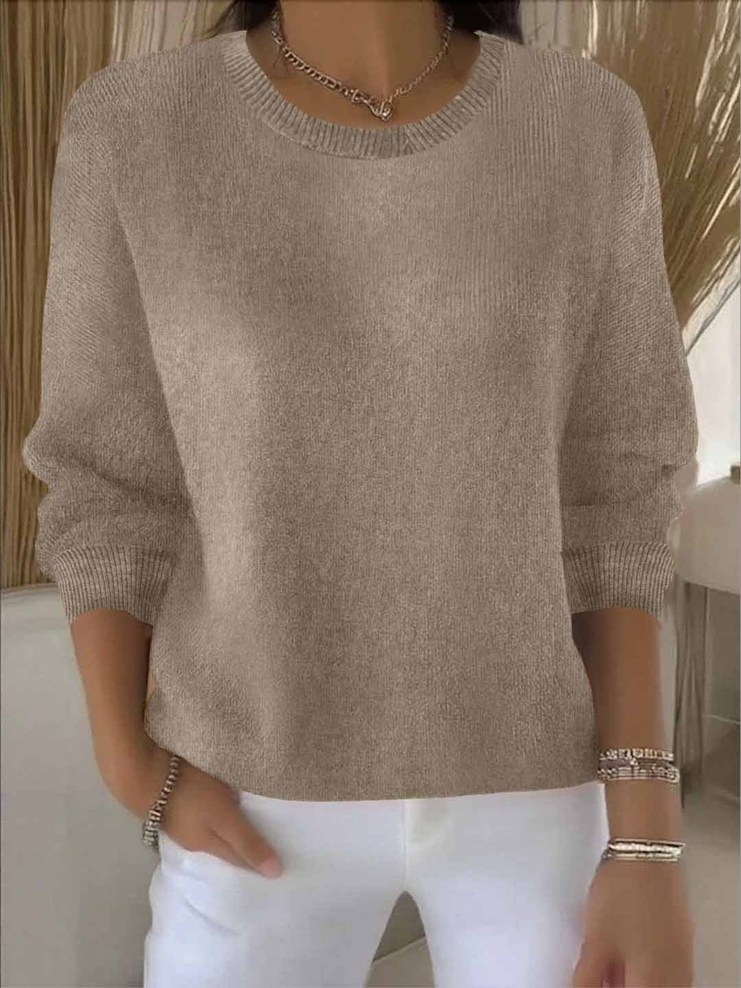 Women's Crew Neck Pullover Sweater Solid Long Sleeve Knit Casual