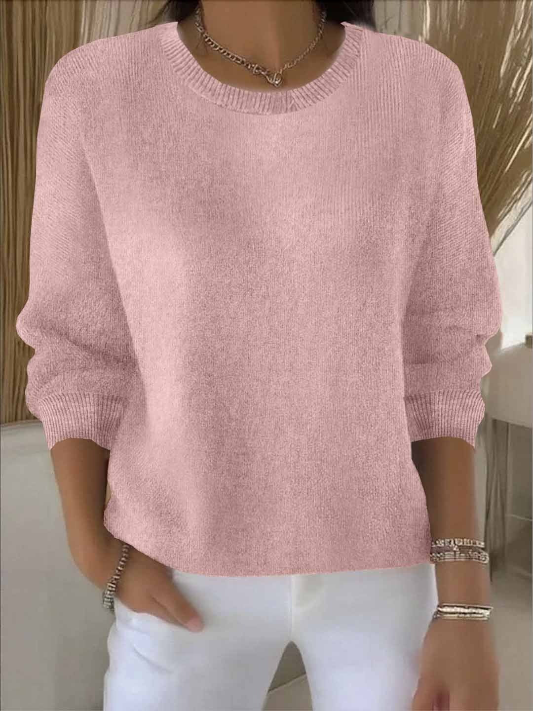 Women's Crew Neck Pullover Sweater Solid Long Sleeve Knit Casual
