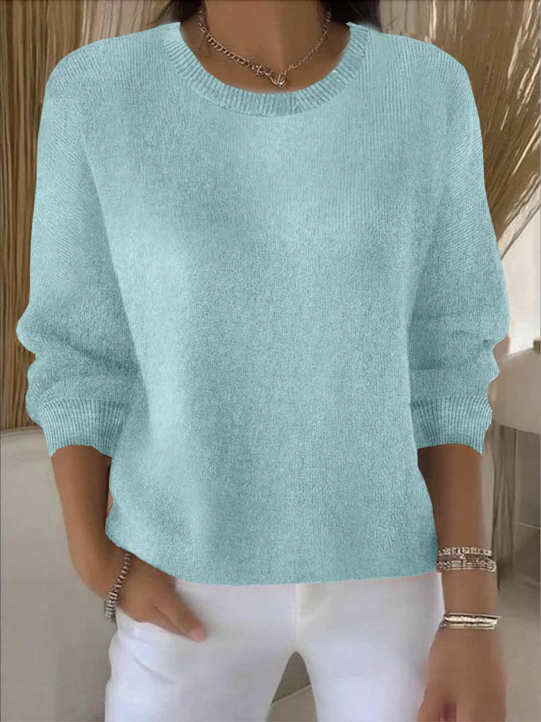 Women's Crew Neck Pullover Sweater Solid Long Sleeve Knit Casual