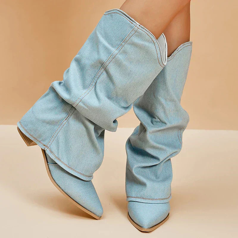 Camila - Stylish Denim Knee-High Boots for Any Occasion