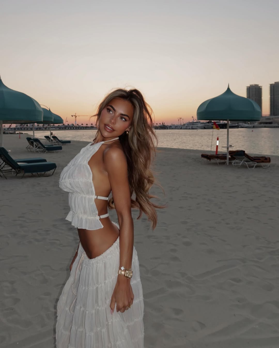 Women's Ruffle Two-Piece Set Halter Neck Tiered Maxi Skirt Beach