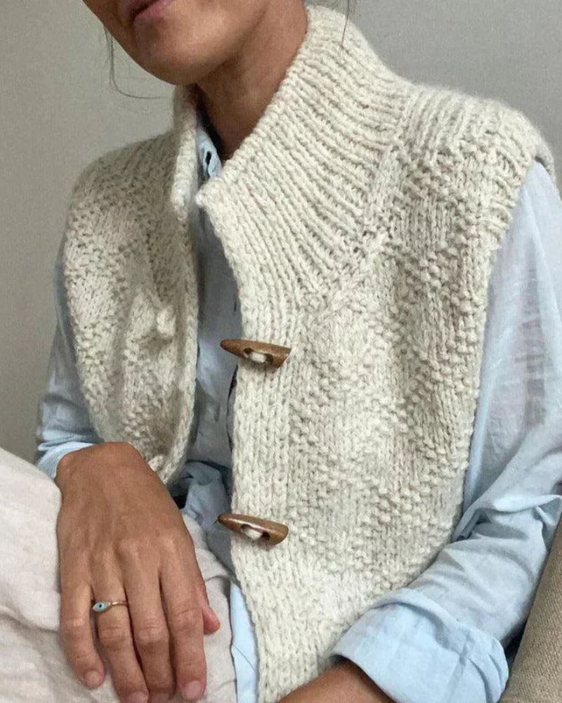 Women's Knit Sweater Vest Sleeveless High Neck Toggle Button Cardigan Casual