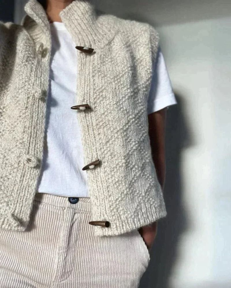 Women's Knit Sweater Vest Sleeveless High Neck Toggle Button Cardigan Casual