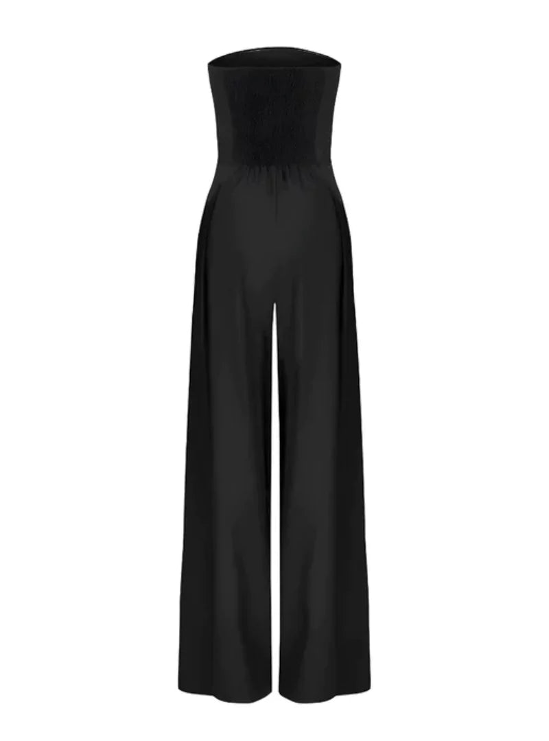 Women's Strapless Wide Leg Jumpsuit Pleated High Waist Summer Casual