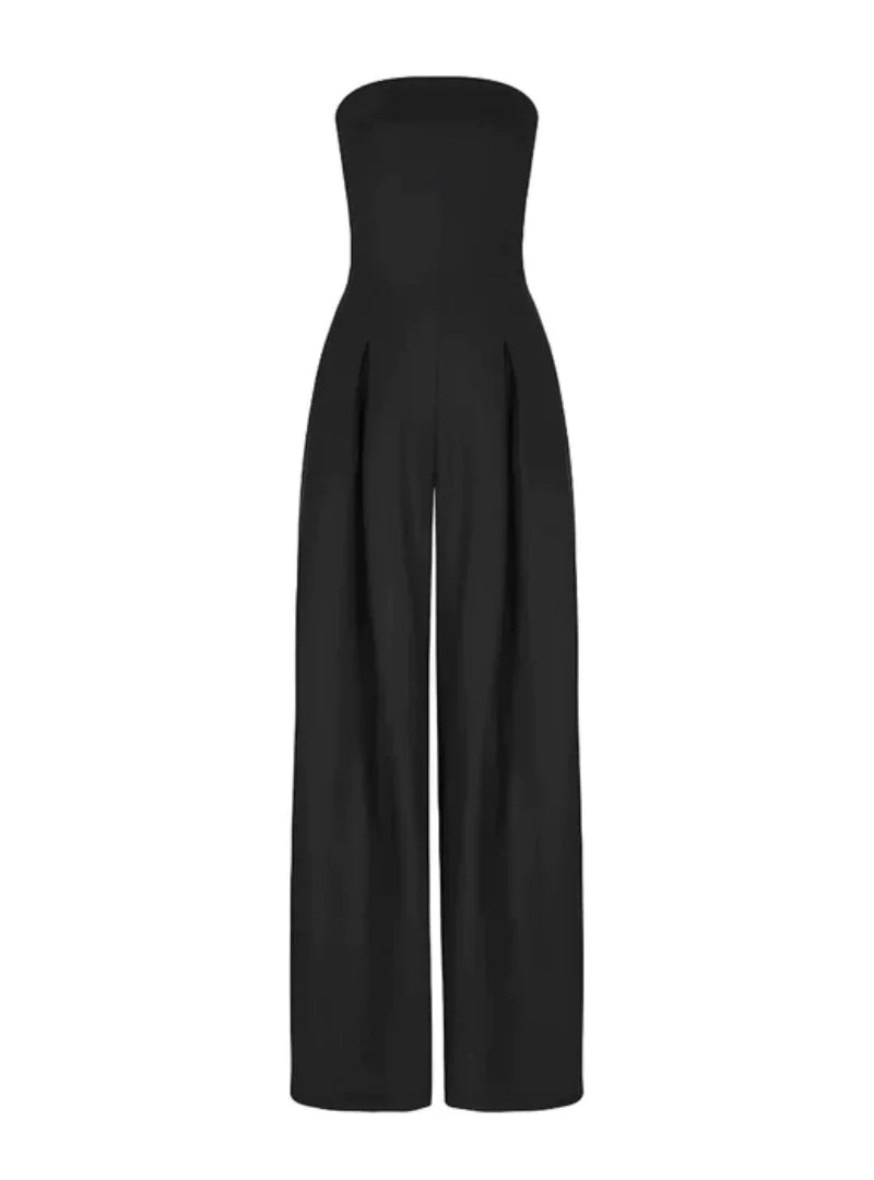 Women's Strapless Wide Leg Jumpsuit Pleated High Waist Summer Casual