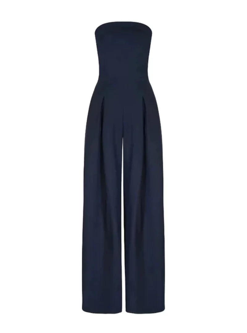 Women's Strapless Wide Leg Jumpsuit Pleated High Waist Summer Casual