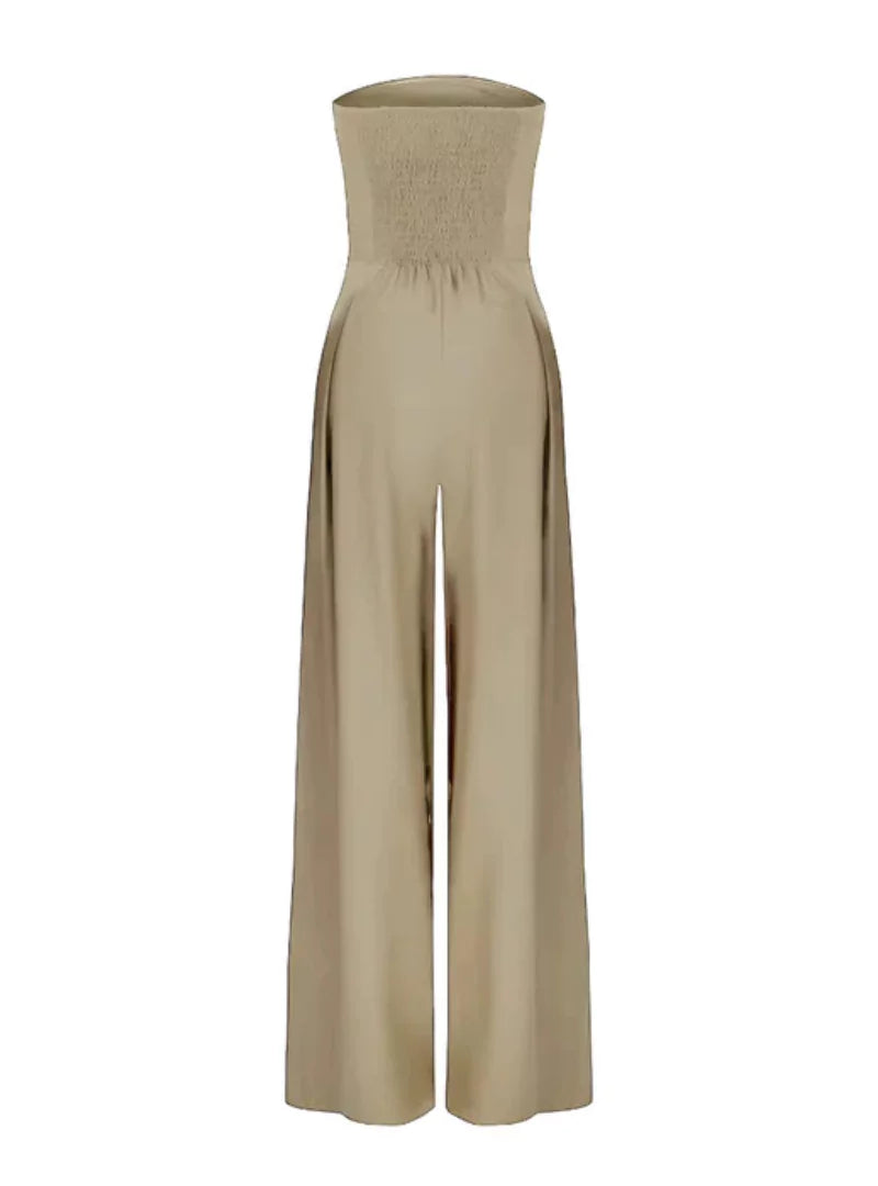 Women's Strapless Wide Leg Jumpsuit Pleated High Waist Summer Casual