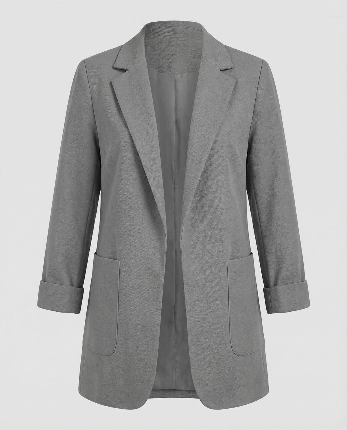 Women's Longline Open Front Blazer 3/4 Sleeve Notch Lapel Pocket Casual