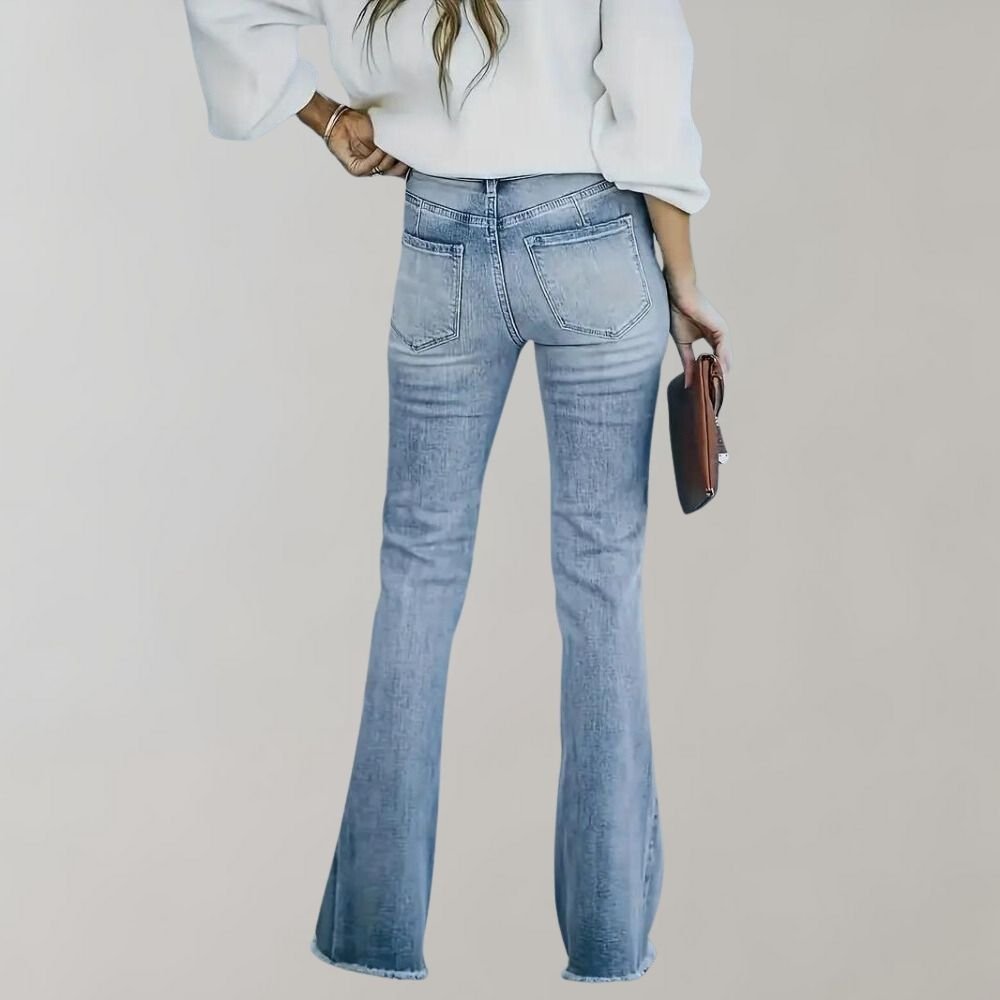 Women's High Waist Flared Jeans Light Wash Stretch Denim Casual Bootcut