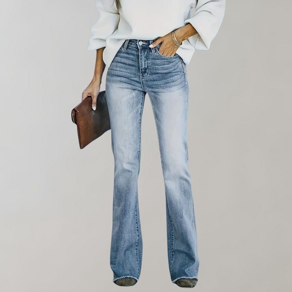 Women's High Waist Flared Jeans Light Wash Stretch Denim Casual Bootcut