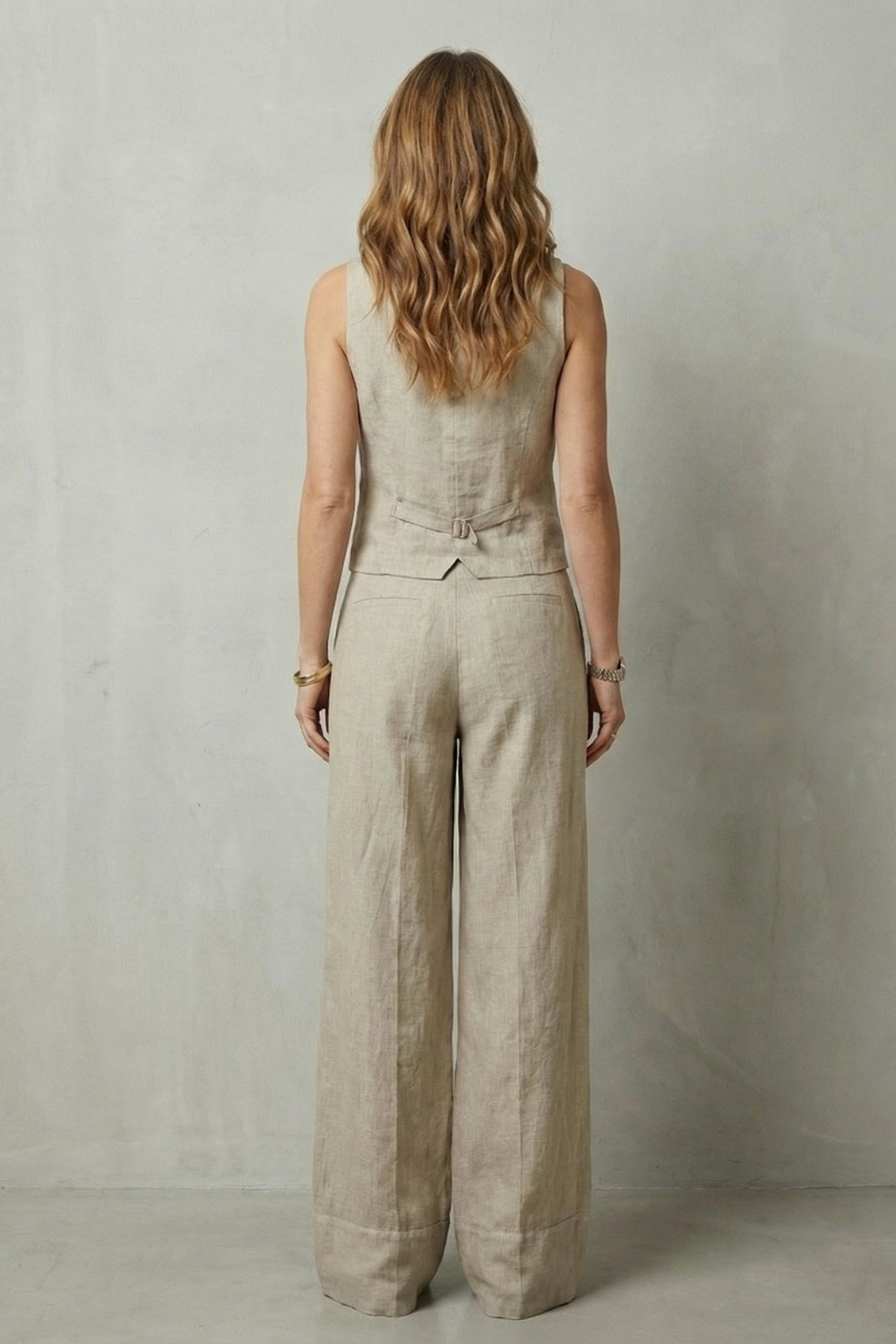 Women's Vest and Wide Leg Trouser Set V-Neck Button Front Tailored
