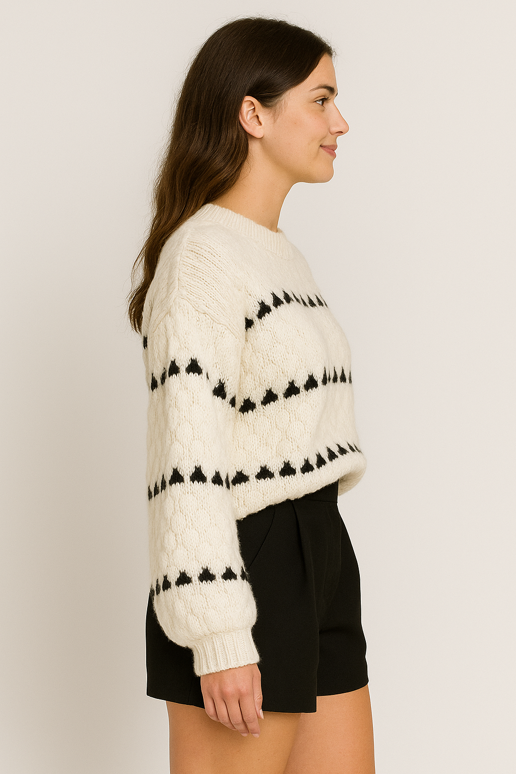 Women's Textured Knit Crewneck Sweater Long Sleeve Striped Winter Pullover