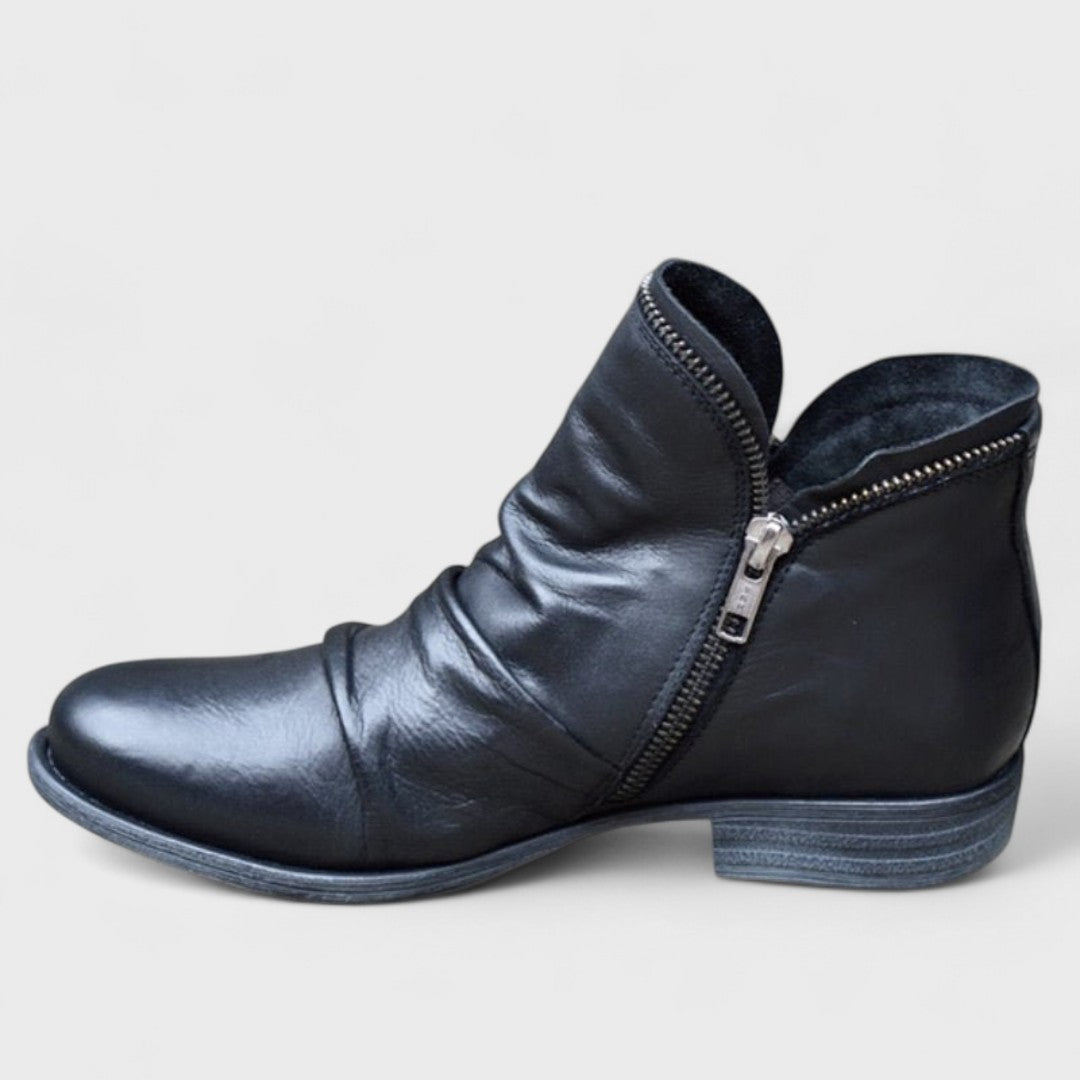 Women's Ruched Ankle Boots Side Zip Round Toe Block Heel Casual Booties
