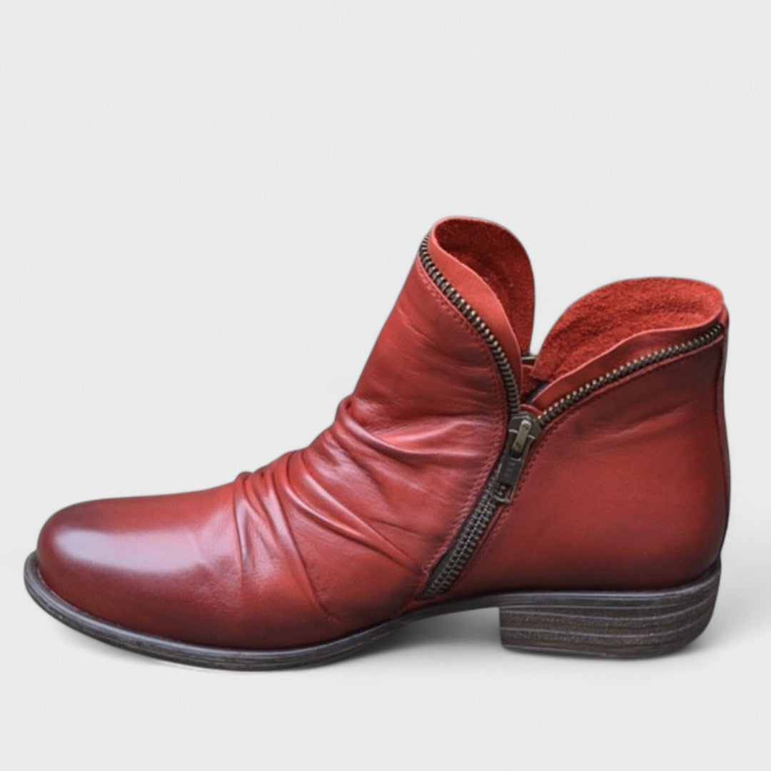 Women's Ruched Ankle Boots Side Zip Round Toe Block Heel Casual Booties