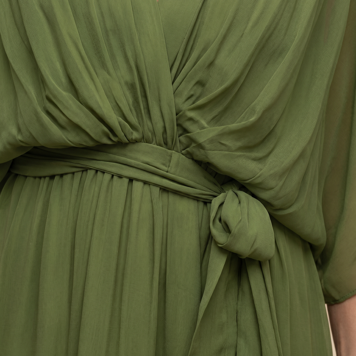 Women's Wrap Midi Dress V-Neck Batwing Sleeve Belted Ruffle Hem Cocktail Party
