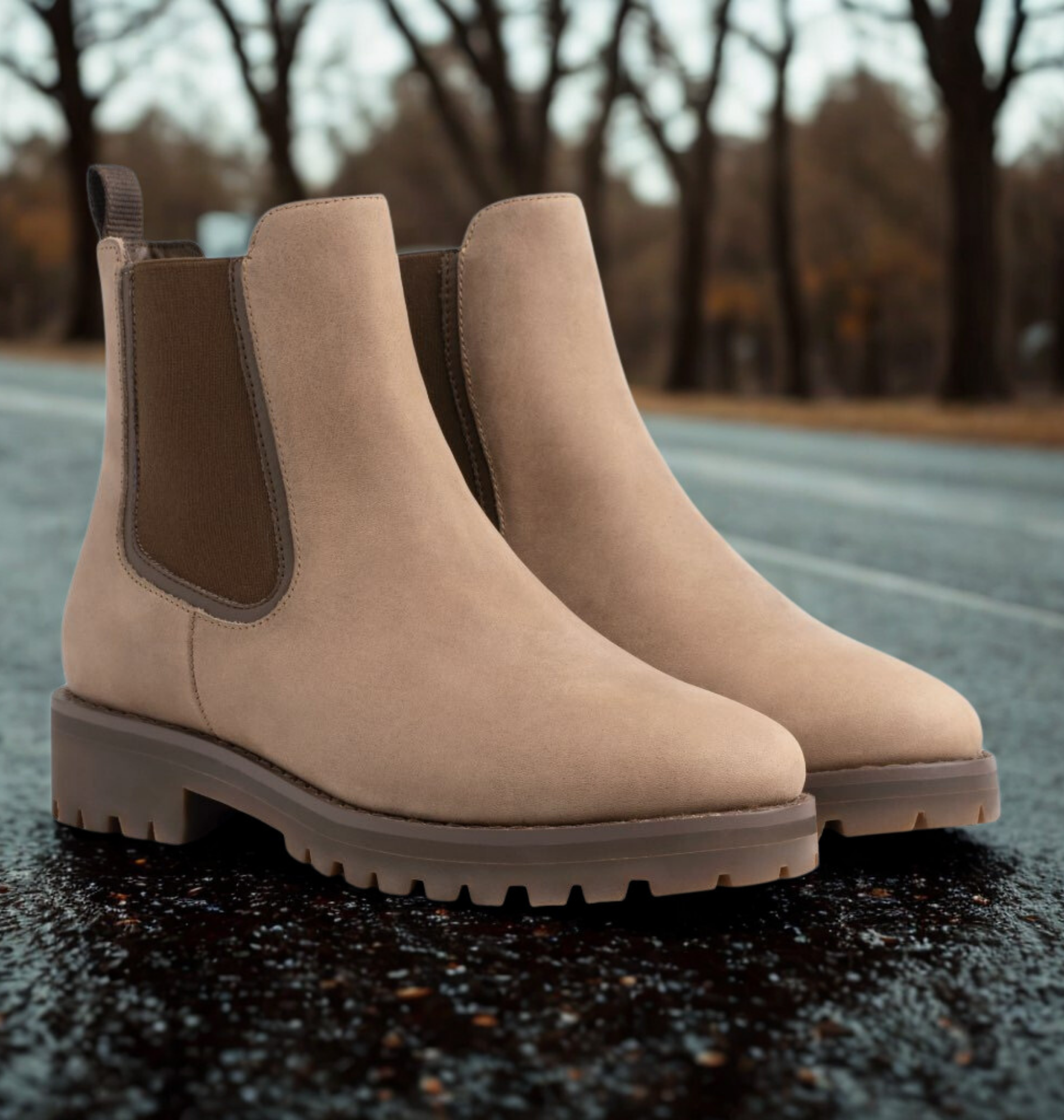 Women's Chelsea Boots Lug Sole – Slip-On Ankle Boots Winter Casual