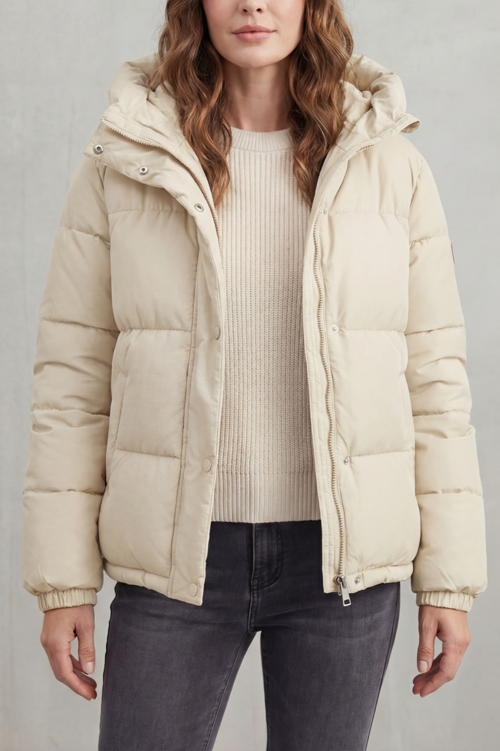 Women's Hooded Puffer Jacket Quilted Zip-Up Black Winter Coat