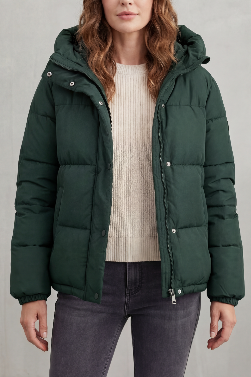 Women's Hooded Puffer Jacket Quilted Zip-Up Black Winter Coat