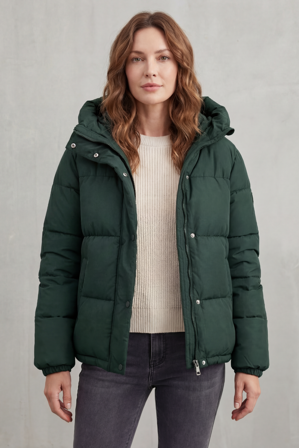Women's Hooded Puffer Jacket Quilted Zip-Up Black Winter Coat