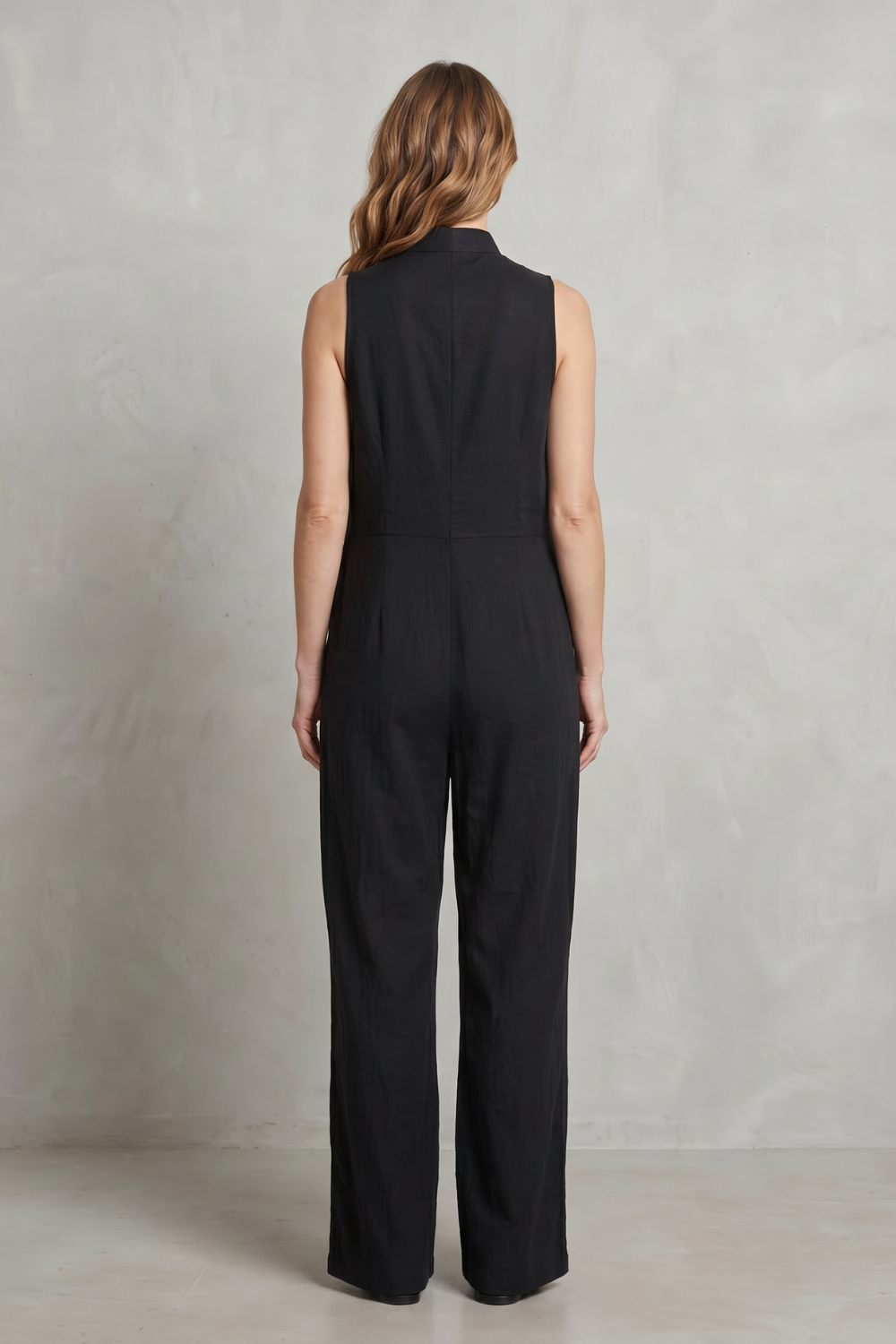 Women's Sleeveless Jumpsuit Wide Leg Button Front Pockets Casual