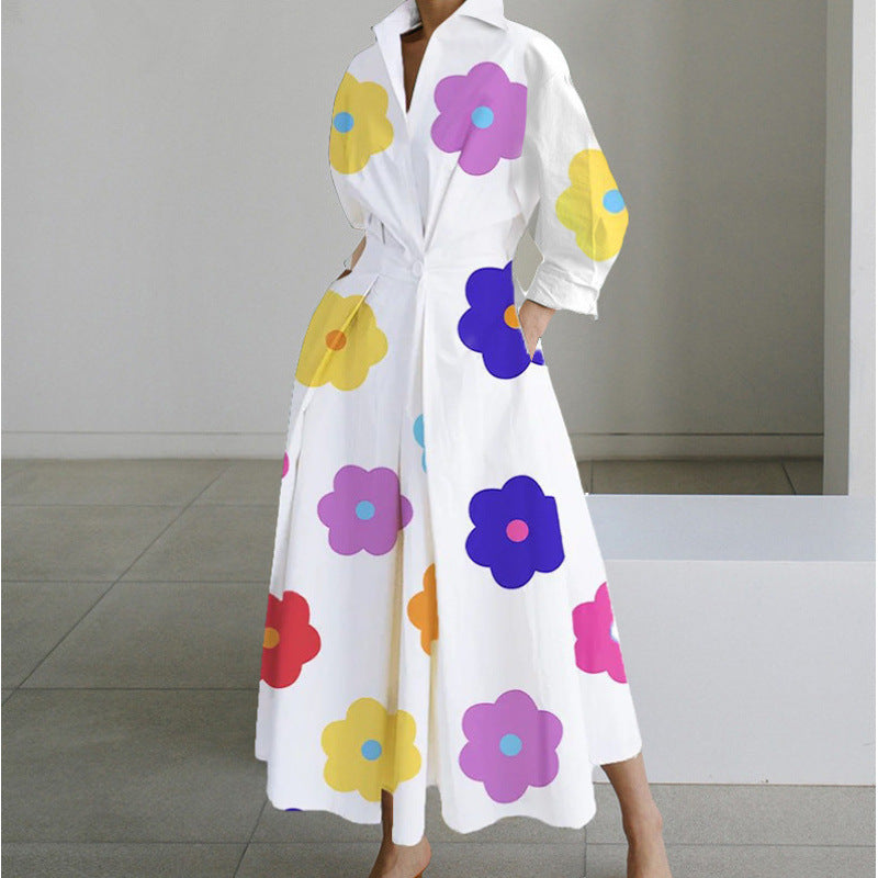 Women's Maxi Dress Front Wrap Collared Long Sleeve Casual