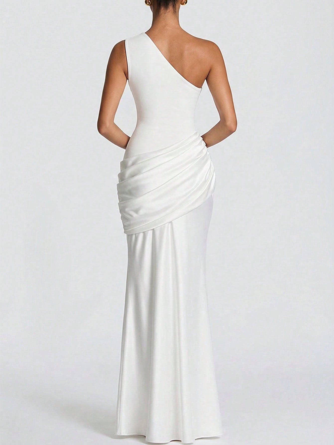 Women's One Shoulder Maxi Dress Sleeveless Ruched Bodycon Mermaid Formal Evening Gown