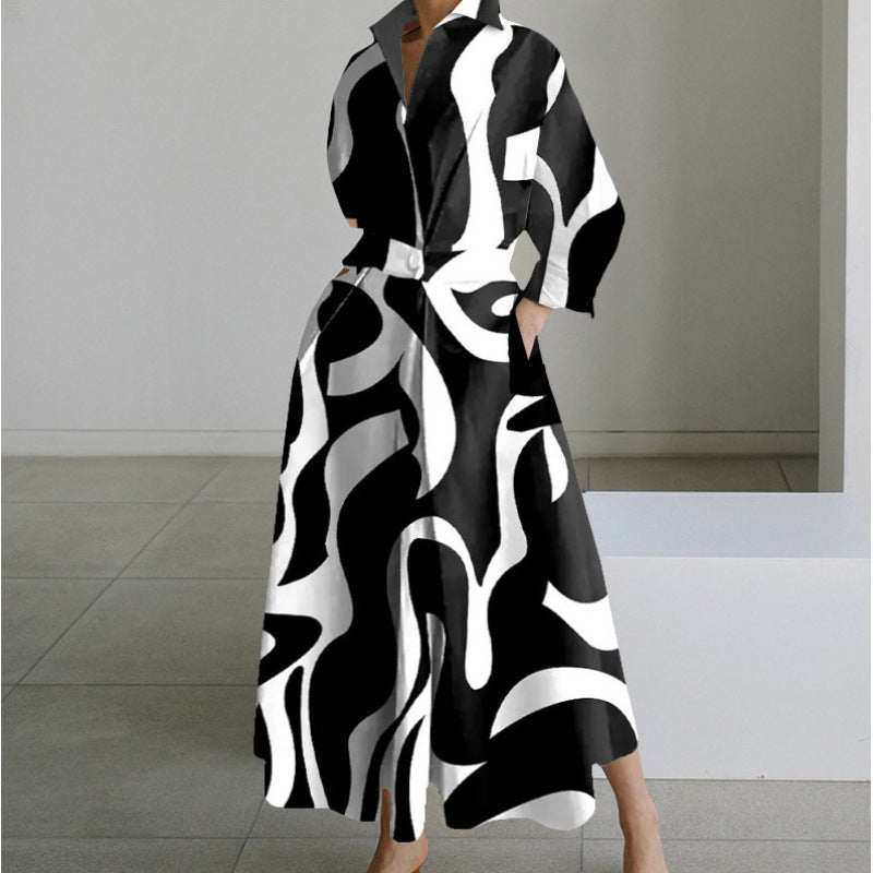 Women's Maxi Dress Front Wrap Collared Long Sleeve Casual