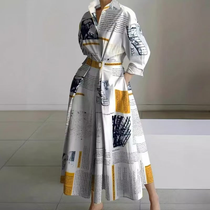 Women's Maxi Dress Front Wrap Collared Long Sleeve Casual