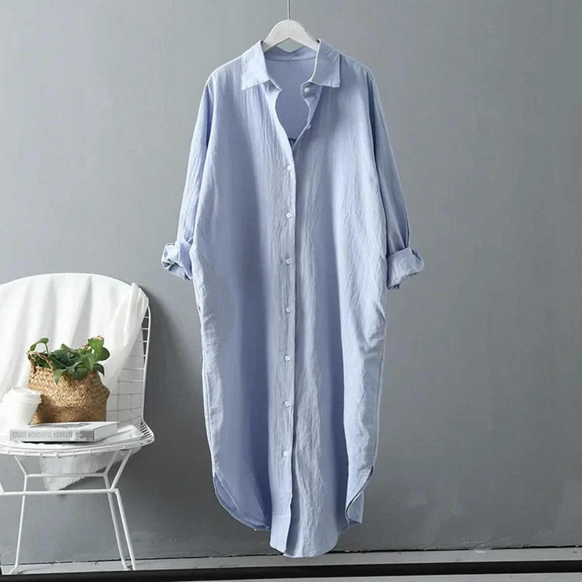 Women's Long Sleeve Button-Front Shirt Maxi Dress – Relaxed Fit Casual