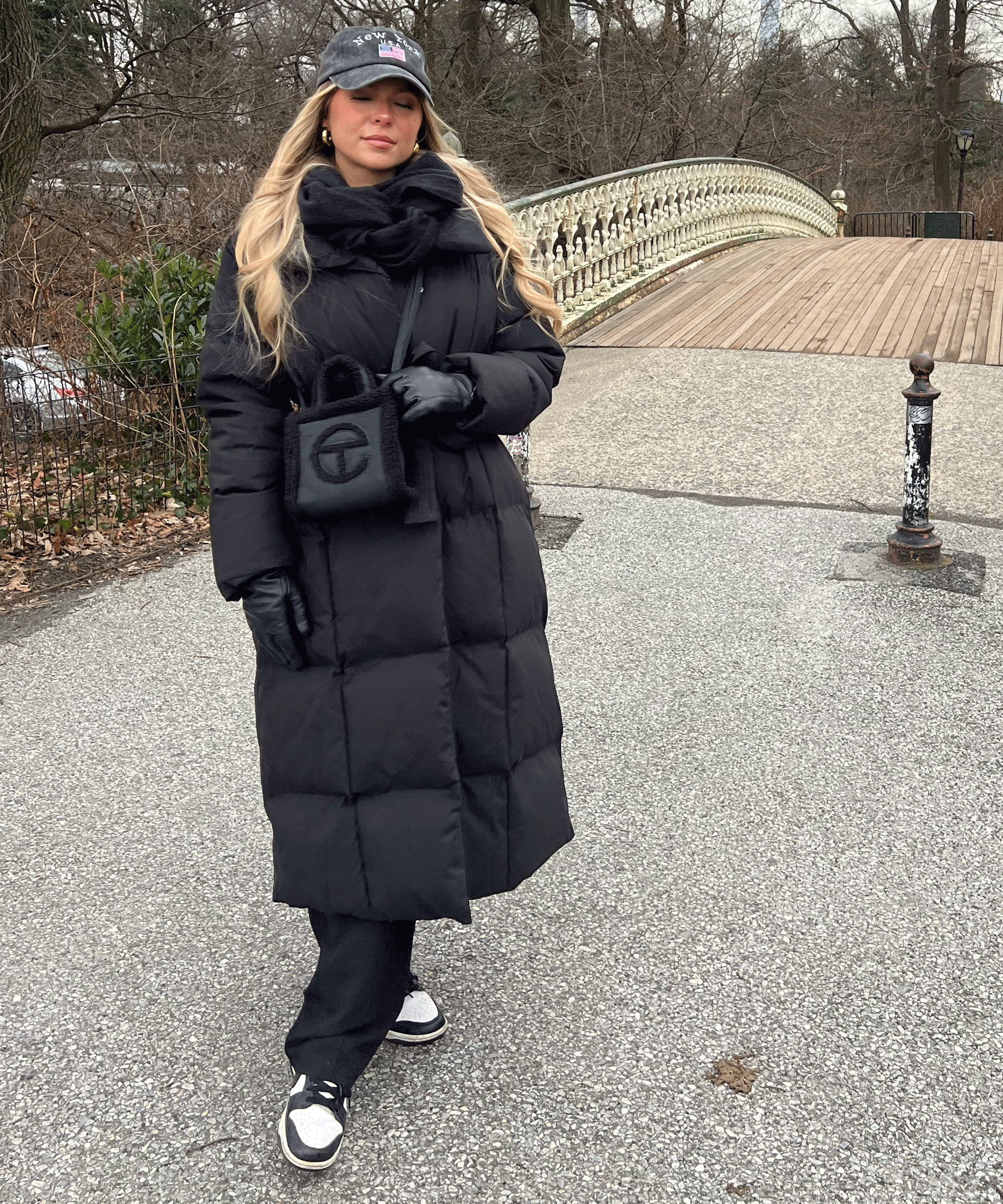 Women's Long Puffer Coat Belted High Collar Maxi Winter Jacket – Black