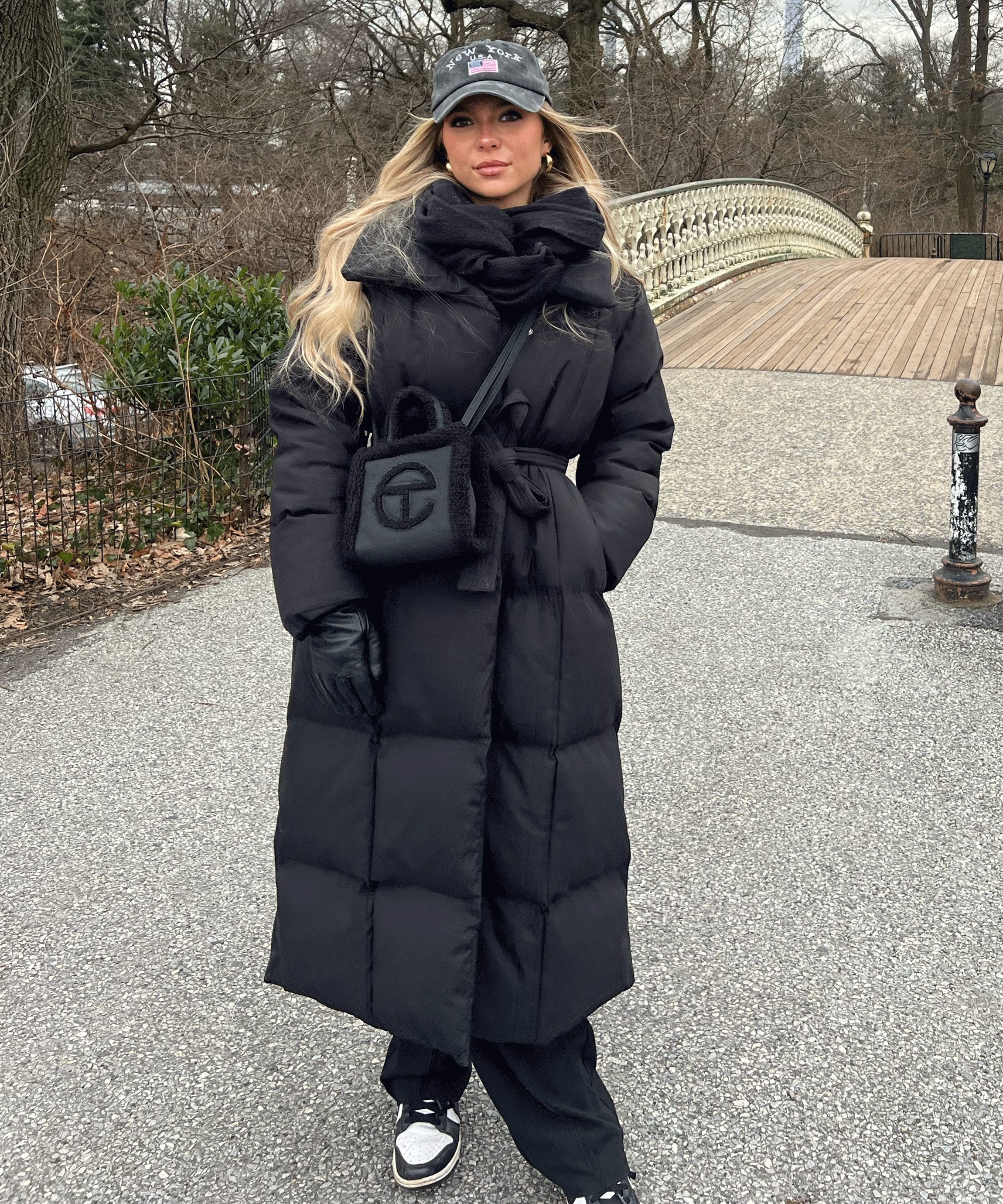 Women's Long Puffer Coat Belted High Collar Maxi Winter Jacket – Black