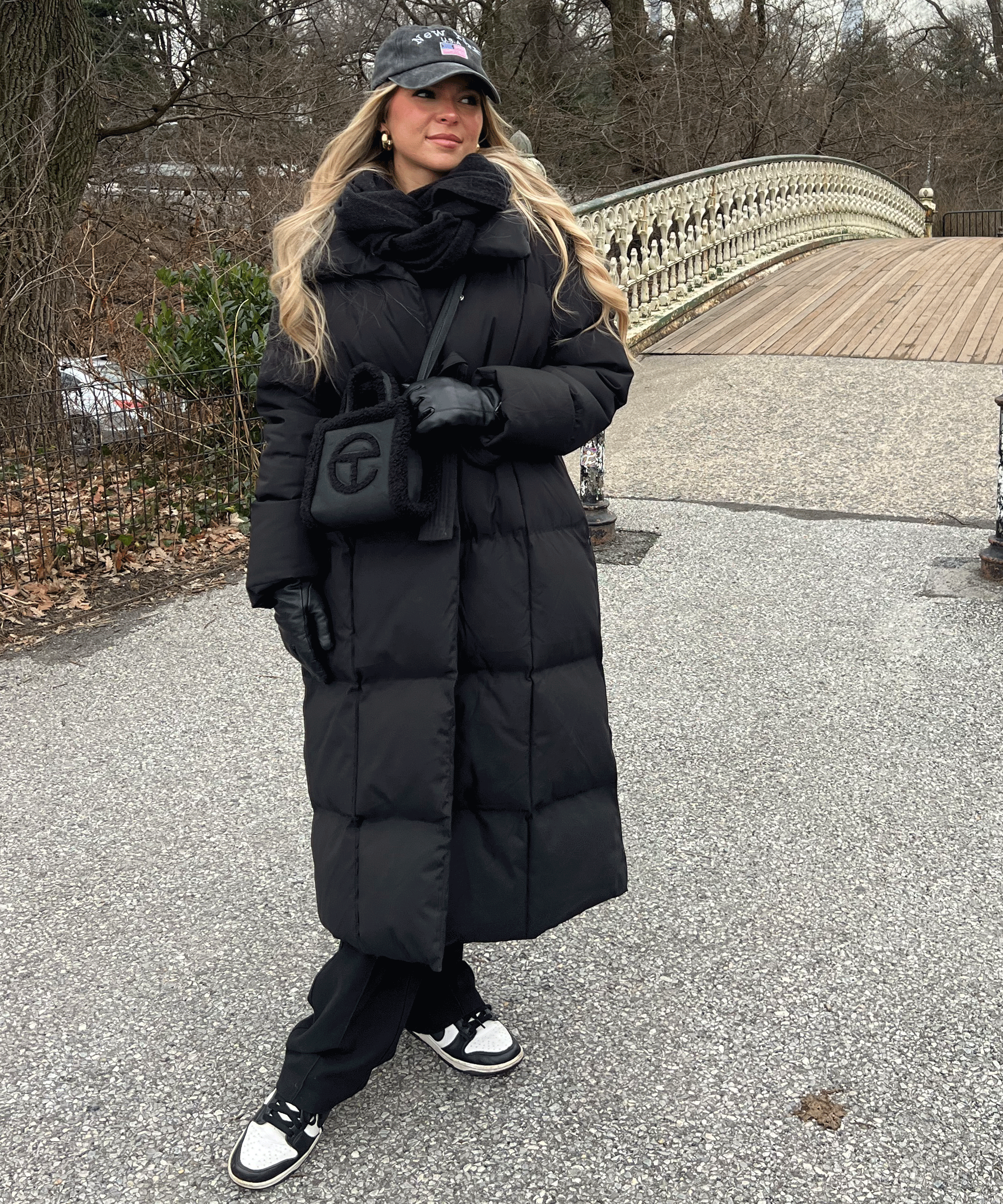 Women's Long Puffer Coat Belted High Collar Maxi Winter Jacket – Black