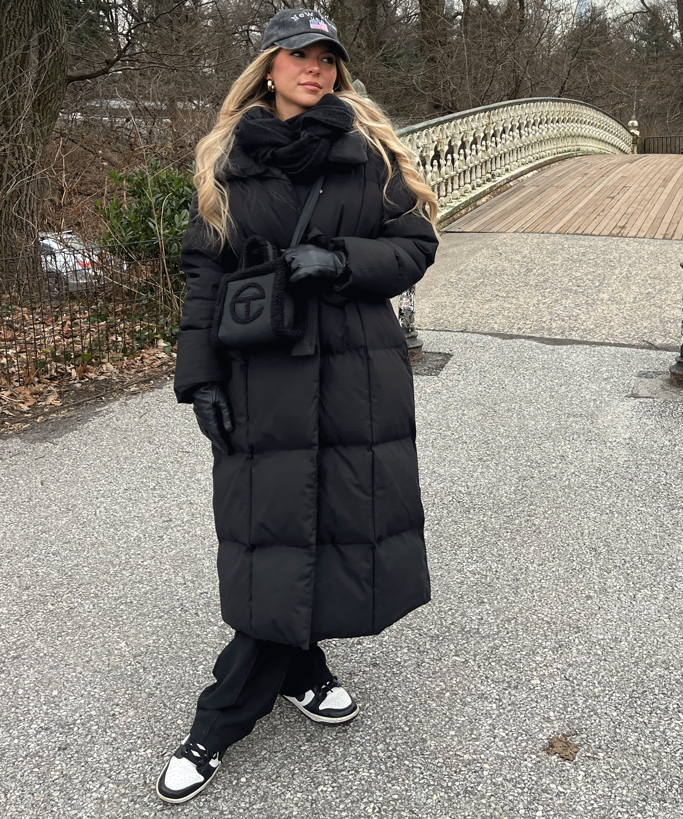 Women's Long Puffer Coat Belted High Collar Maxi Winter Jacket – Black