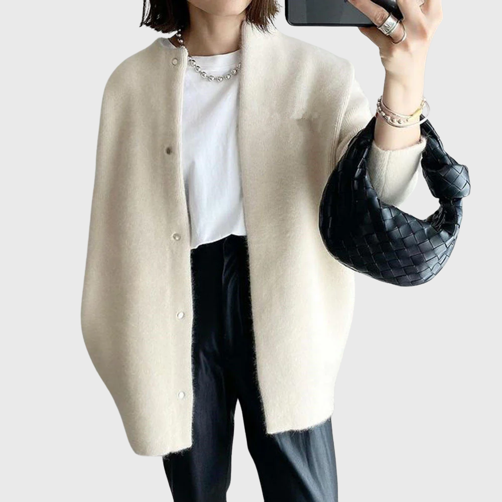 Women's Cashmere Cardigan Crewneck Long Sleeve Button-Front Knit Sweater