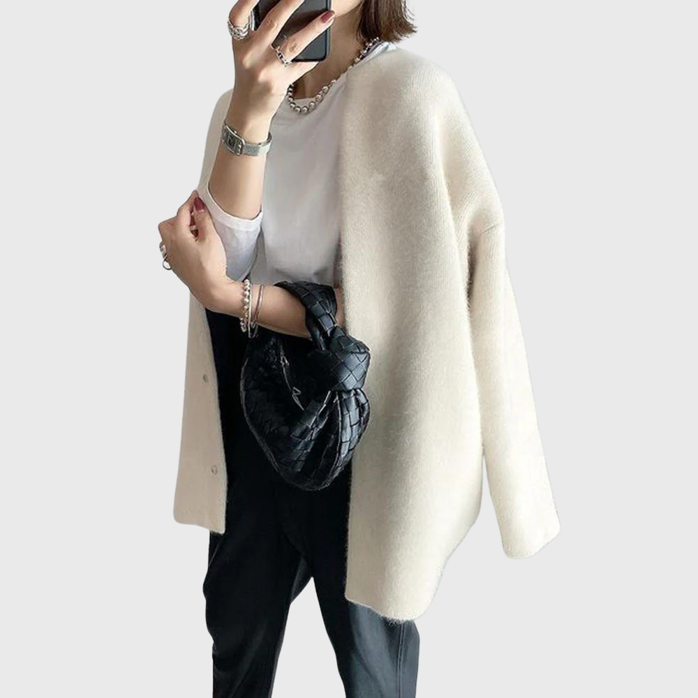 Women's Cashmere Cardigan Crewneck Long Sleeve Button-Front Knit Sweater