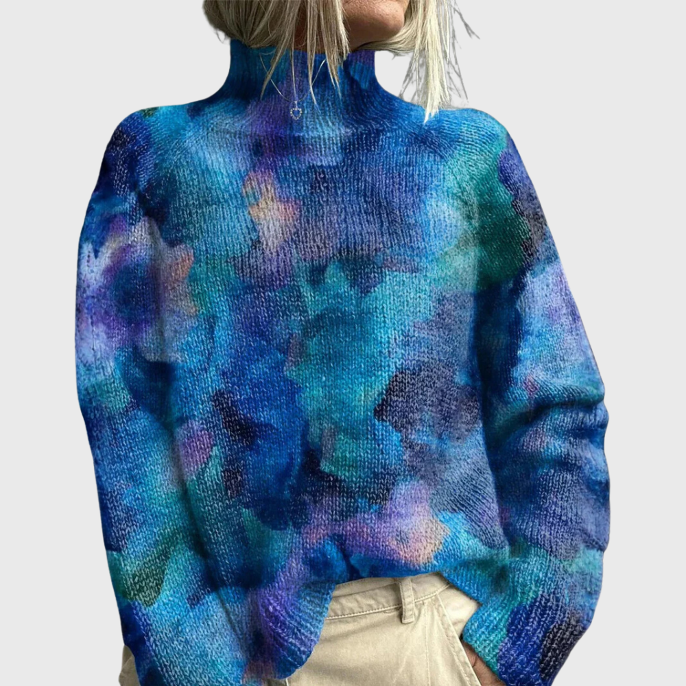 Women's Turtleneck Sweater Long Sleeve Printed Knit Winter Pullover