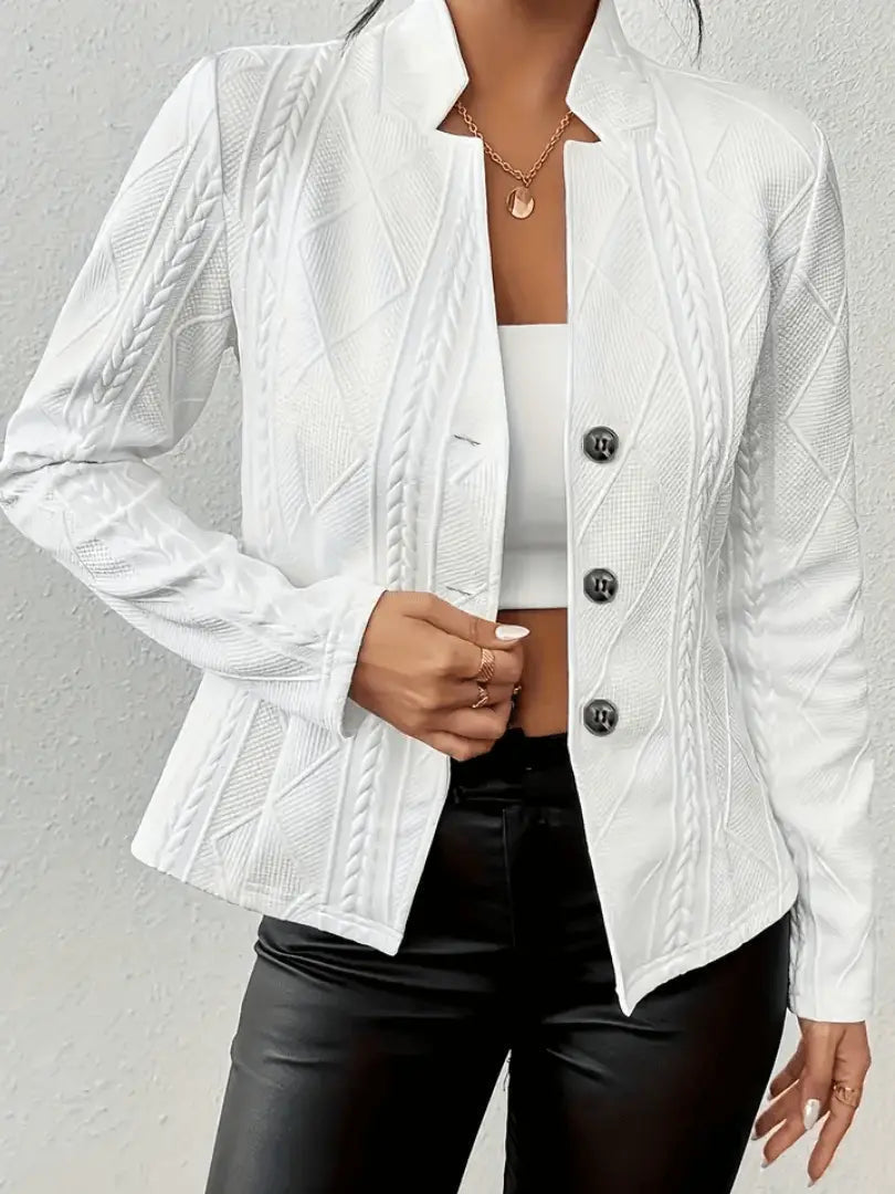 Women's Knitted Blazer Tailored Fit Stand Collar Long Sleeve Button Textured Casual