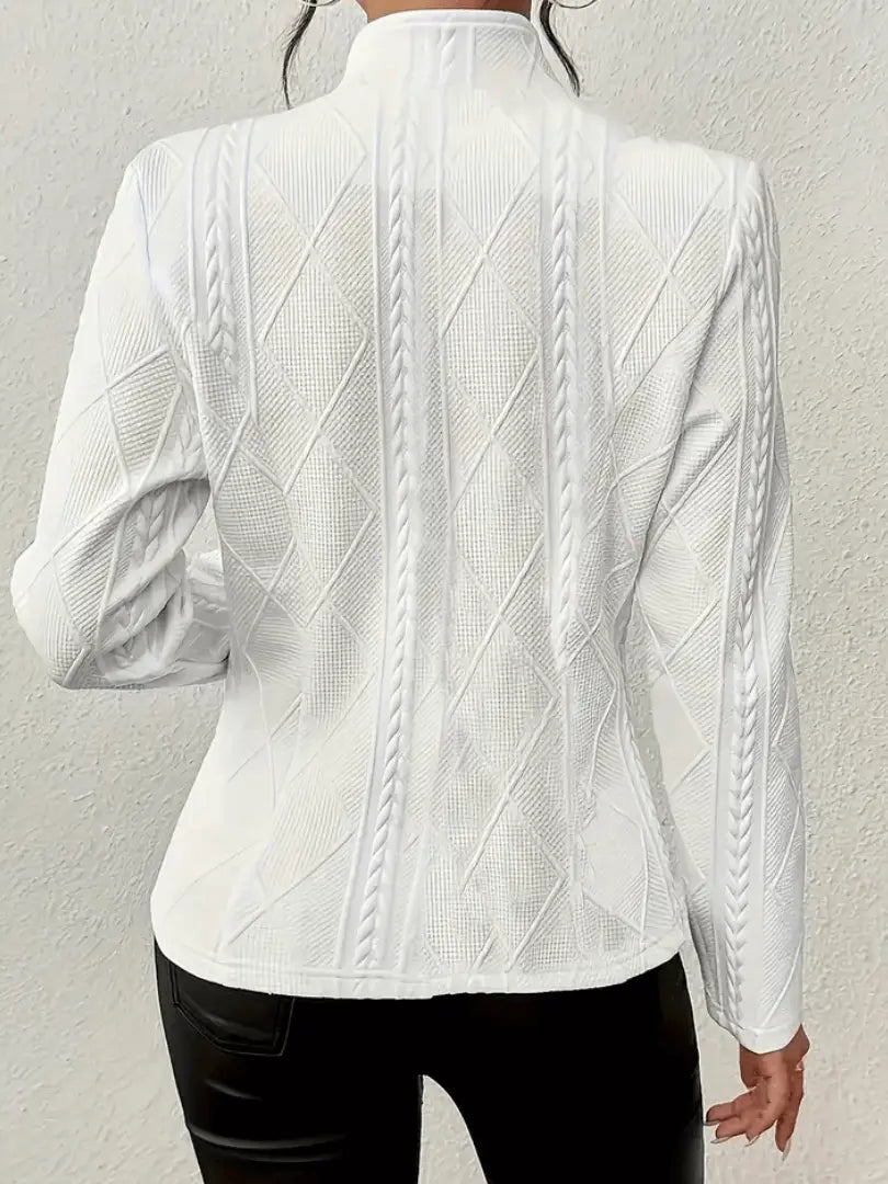 Women's Knitted Blazer Tailored Fit Stand Collar Long Sleeve Button Textured Casual