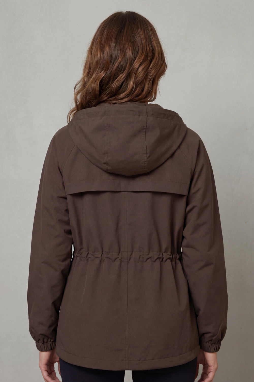 Women's Waterproof Utility Jacket Hooded Drawstring Waist Zip Front Cargo Pocket