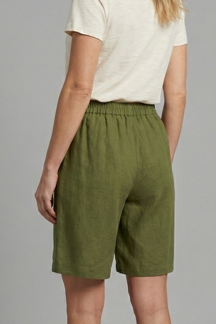 Women's Relaxed Linen Shorts Elasticated Waist Side Pockets Knee Length Casual