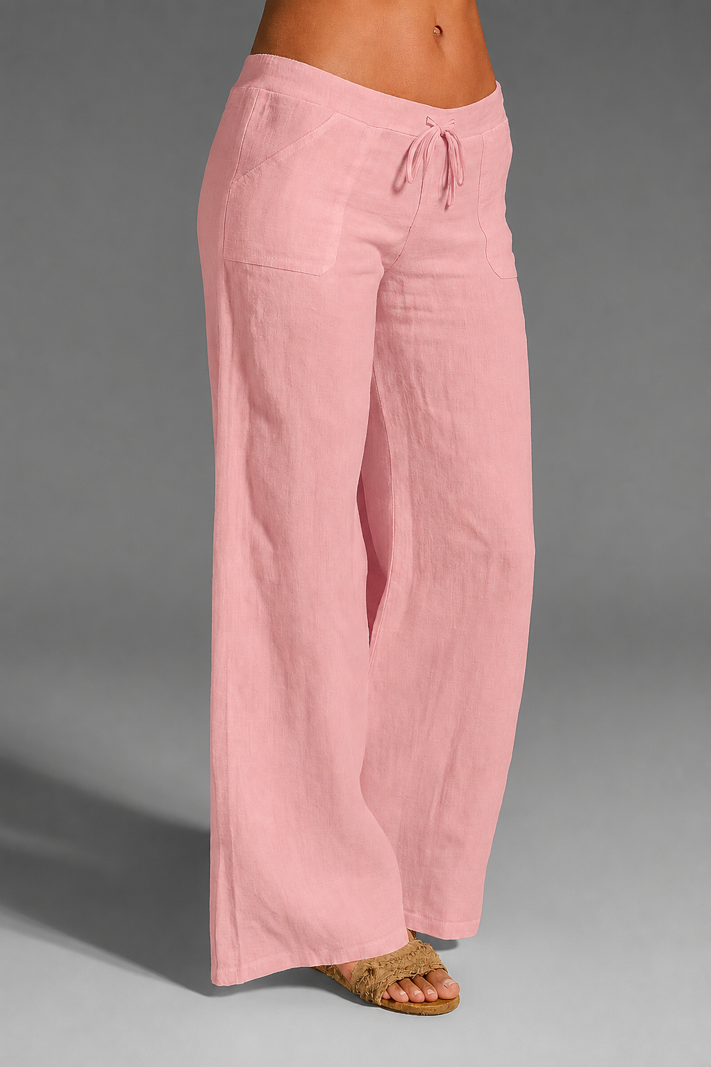 Women's Wide Leg Linen Pants Drawstring Waist Relaxed Beach Trousers